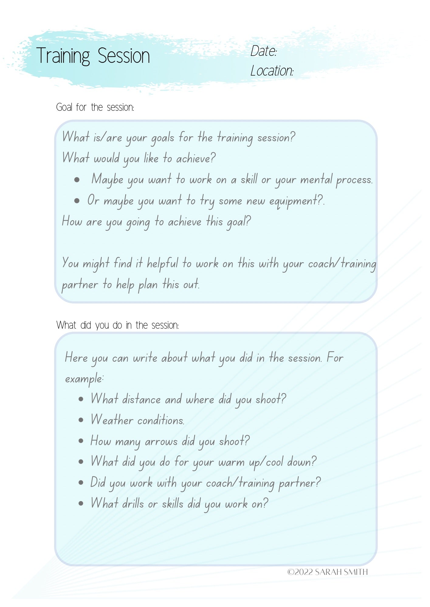 Training Session Journal Pages - Refill