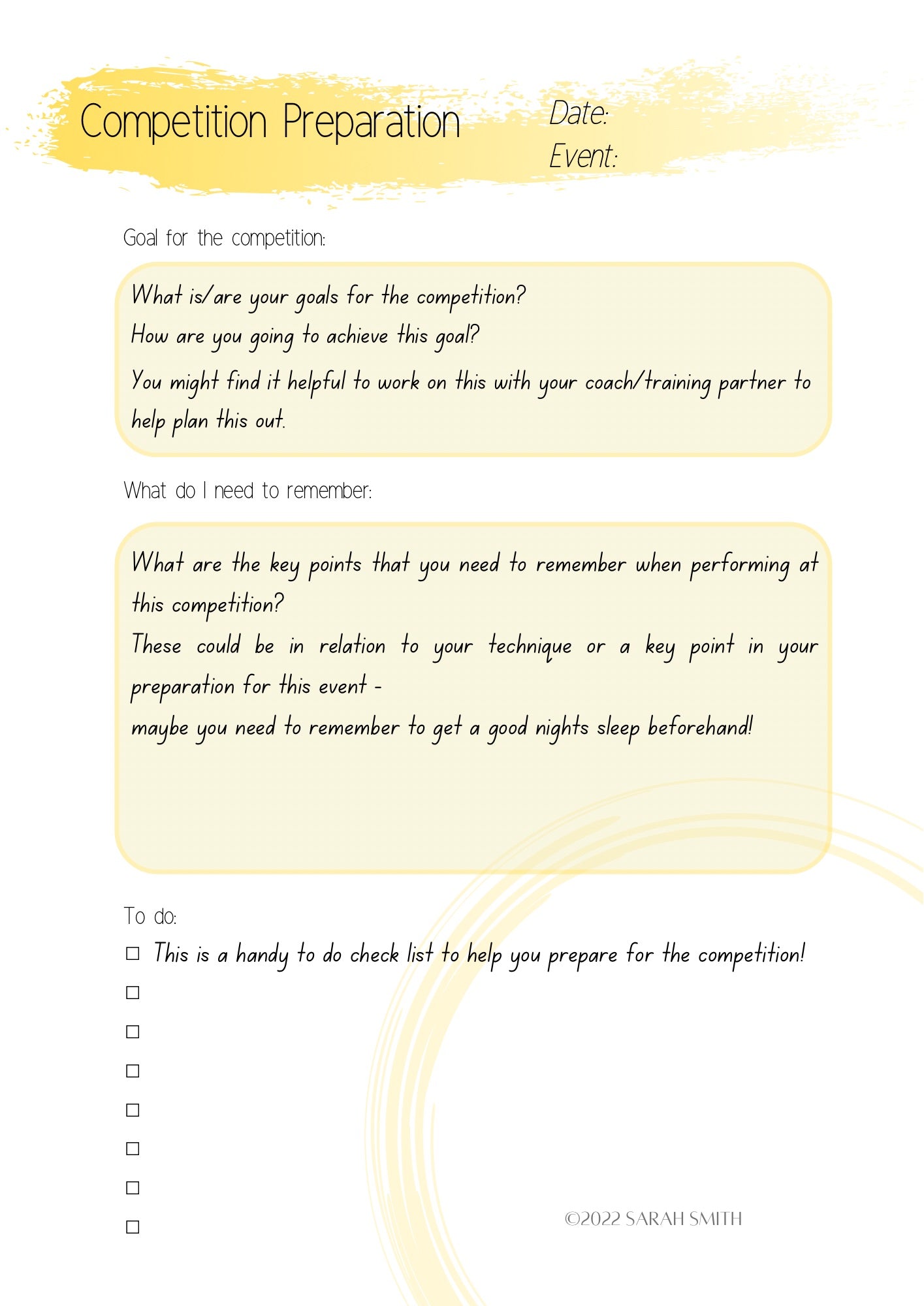 Competition Preparation/Debrief Journal Pages - Refill