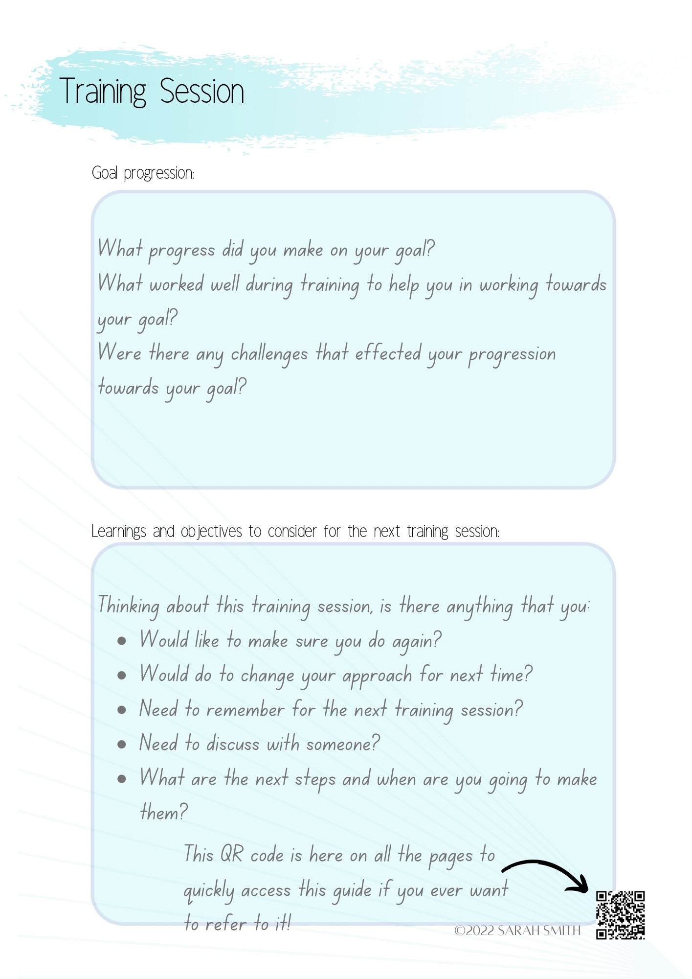 Training Session Journal Pages - Refill