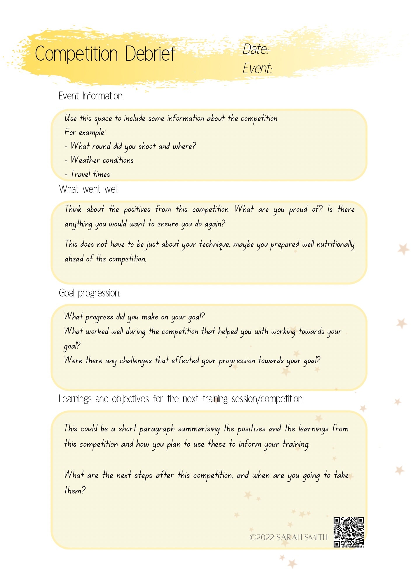 Competition Preparation/Debrief Journal Pages - Refill