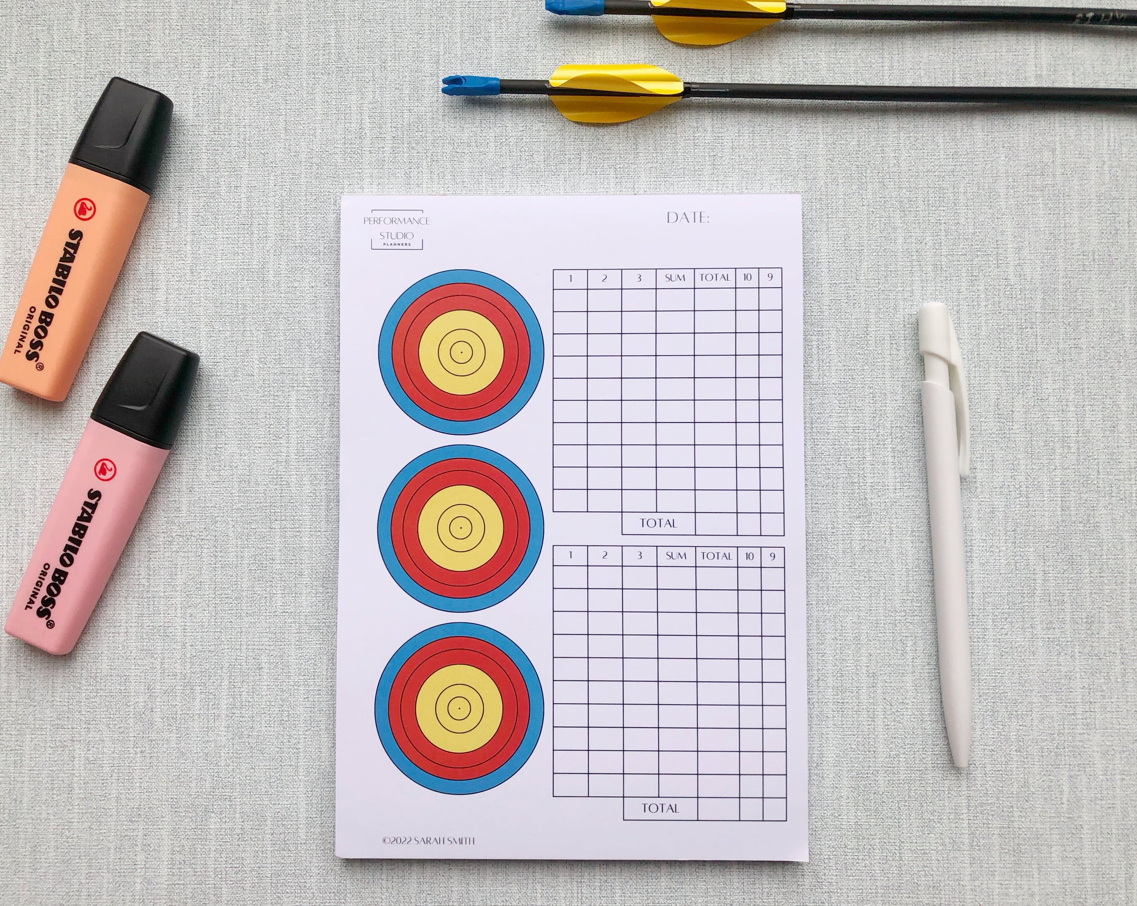 Archery Triple Target Face Plotter Pad + 60 Arrow Scoresheet ...